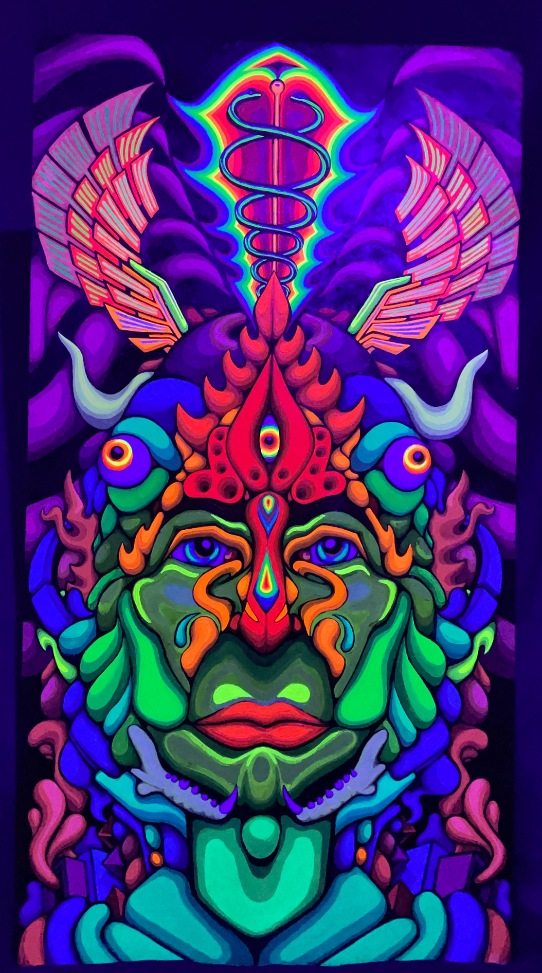 Hermes under ultraviolet light.